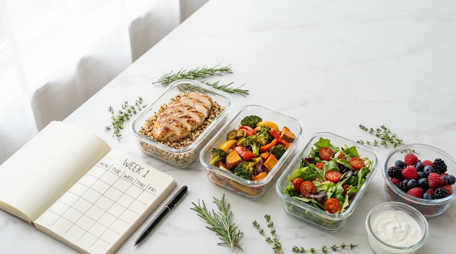 Недельный meal prep для похудения — контейнеры со сбалансированными блюдами и план питания