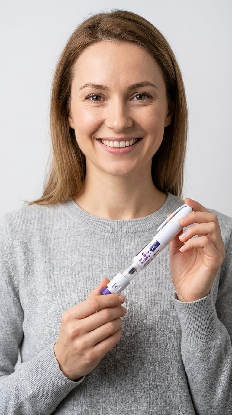 Жінка тримає Mounjaro KwikPen — програма схуднення з Mounjaro онлайн, DOZA Україна