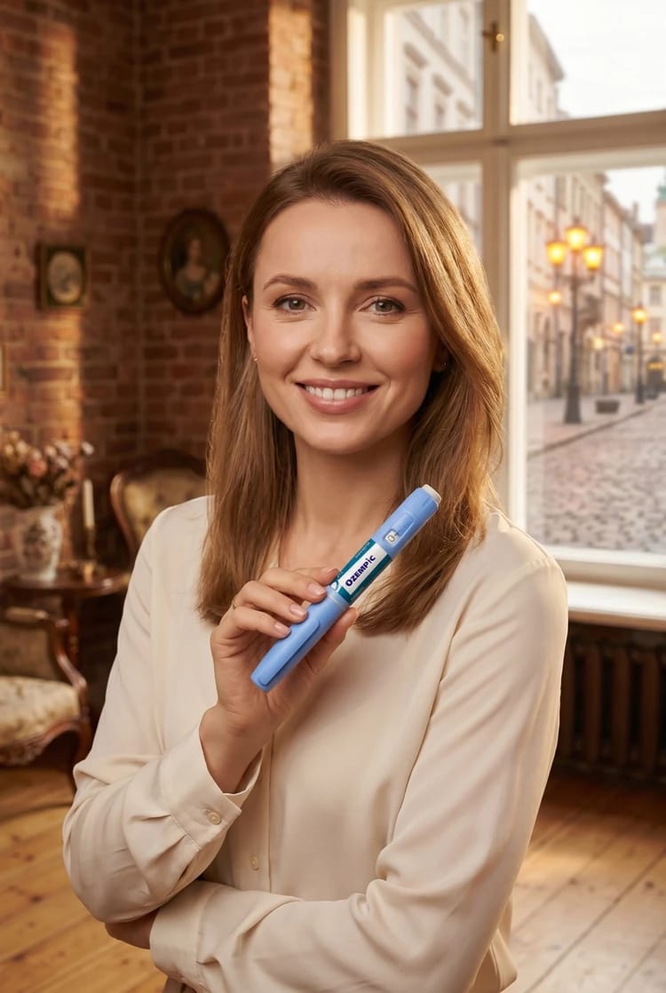 Ozempic (Оземпік) у Львові — жінка тримає шприц-ручку FlexTouch Novo Nordisk, доставка кур'єром 1–2 дні DOZA