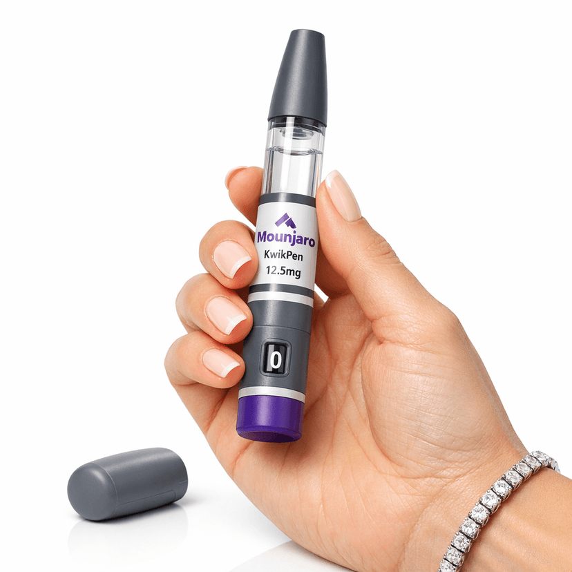Крок П1 — знімаємо захисний ковпачок Mounjaro KwikPen перед ін'єкцією тирзепатіду