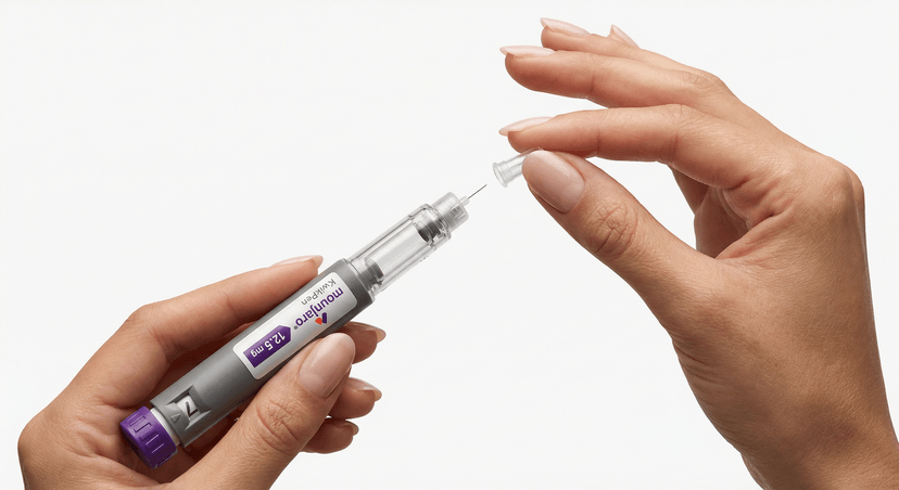 Крок П4 — знімаємо зовнішній та внутрішній ковпачки голки Mounjaro KwikPen перед ін'єкцією