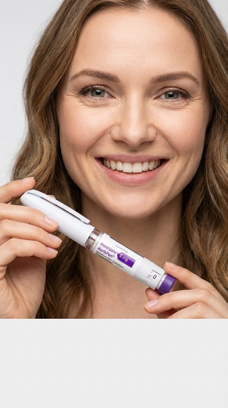 Mounjaro (Мунджаро) — жінка тримає ручку KwikPen Eli Lilly, програма схуднення DOZA